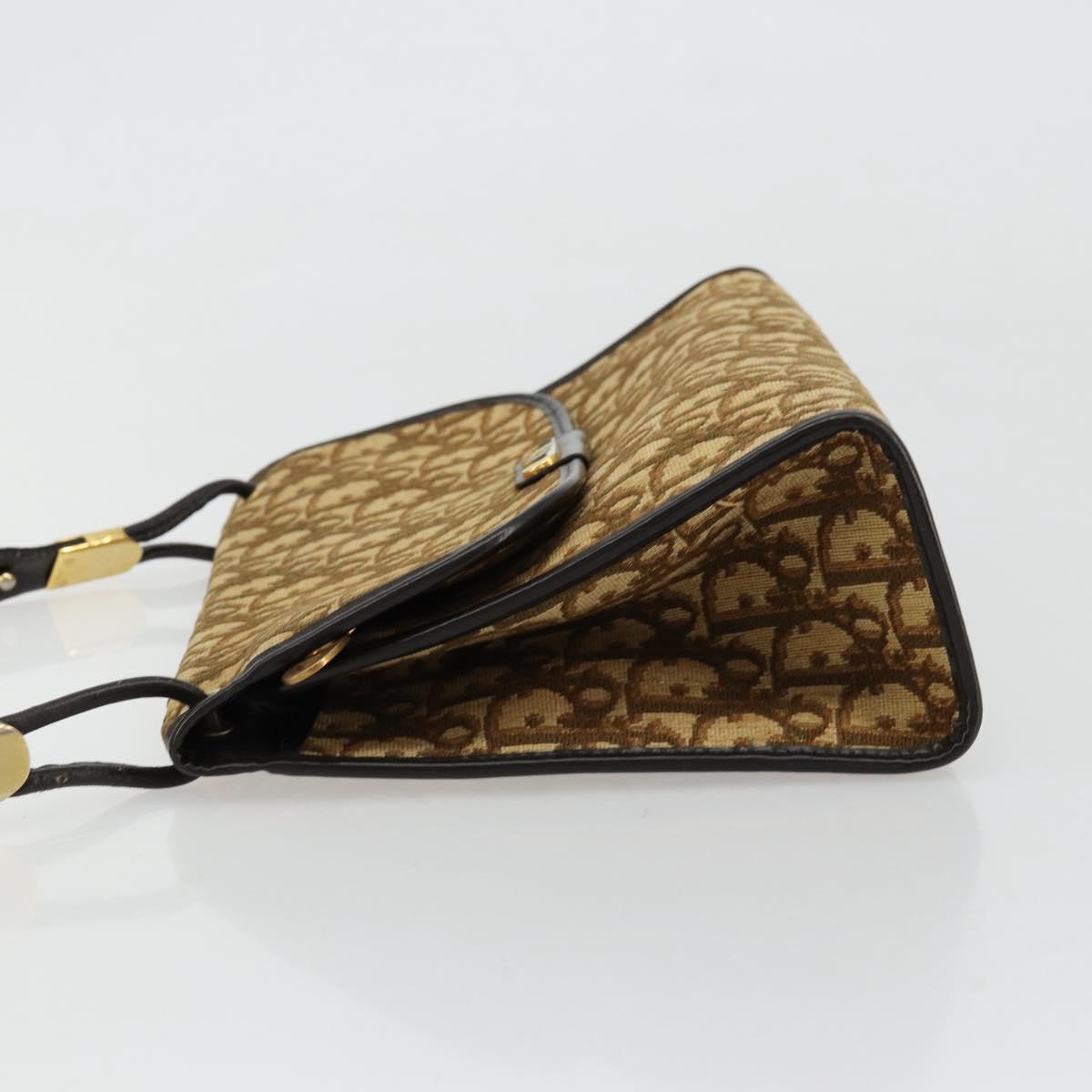 Christian Dior Trotter Canvas Shoulder Bag Beige Gold Auth 177276A
