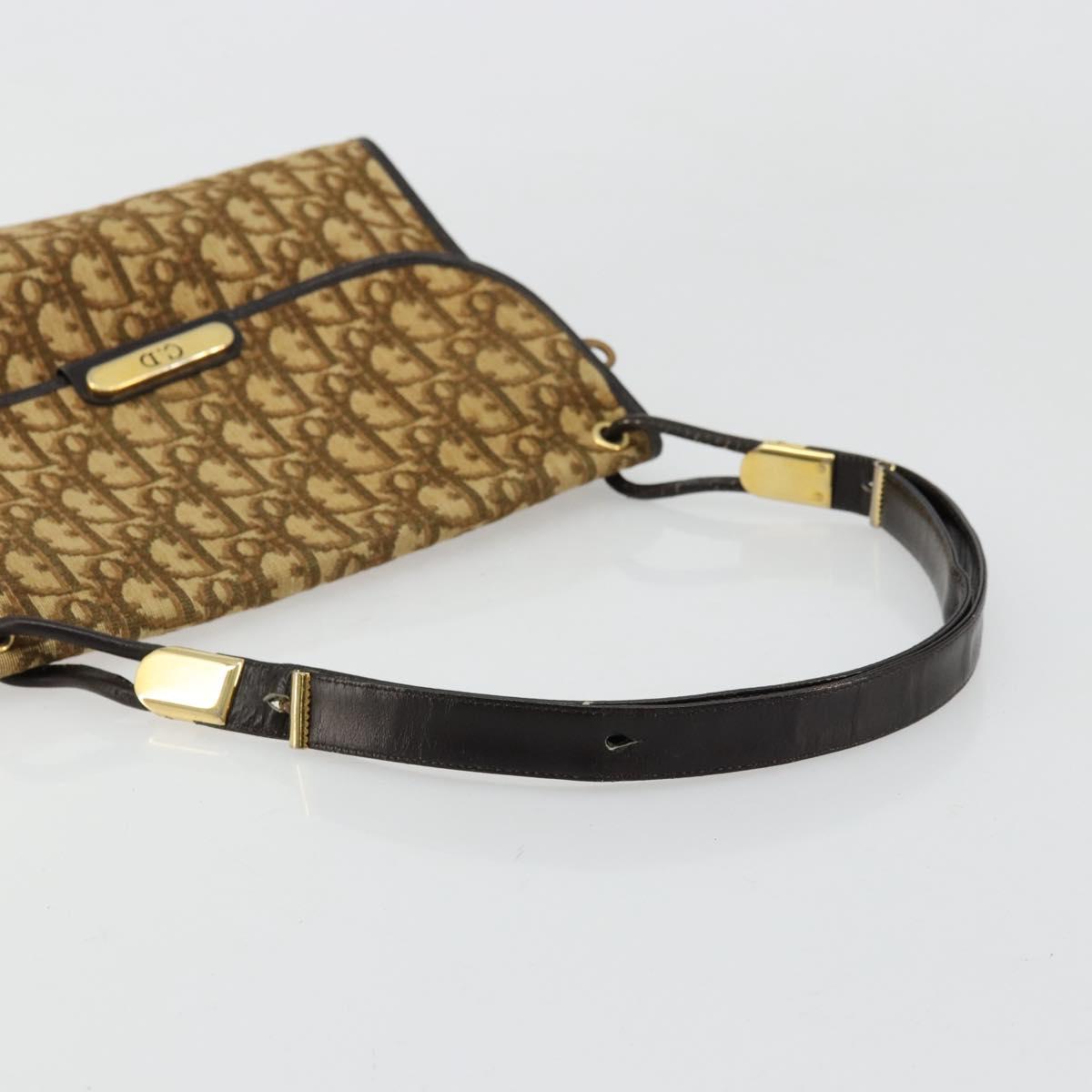 Christian Dior Trotter Canvas Shoulder Bag Beige Gold Auth 177276A