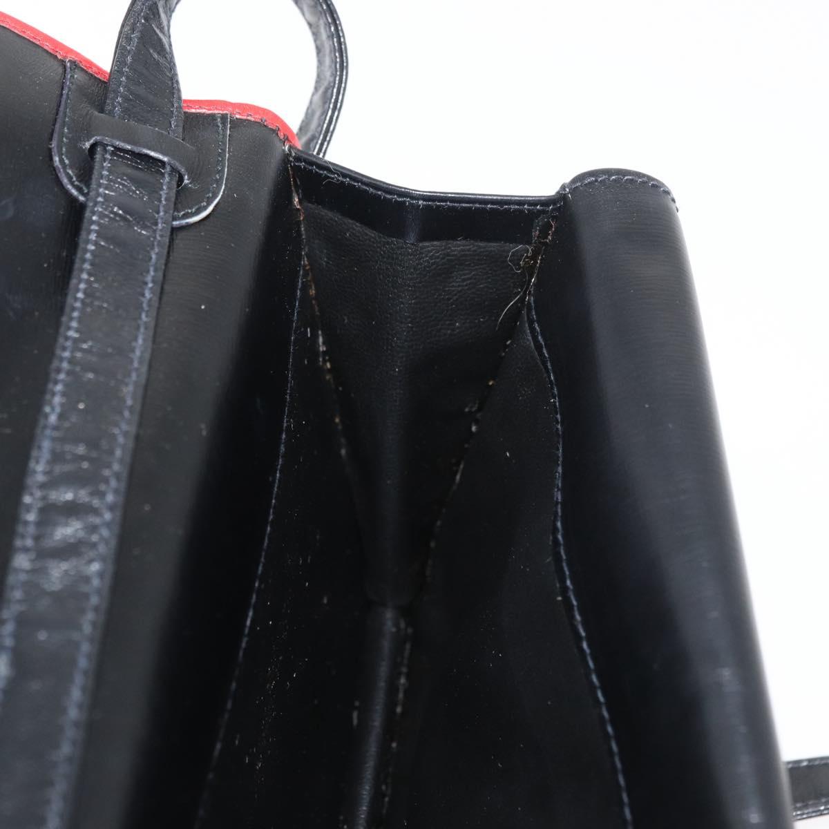 CELINE Double Flap Shoulder Bag Leather Black Gold Auth 177277A