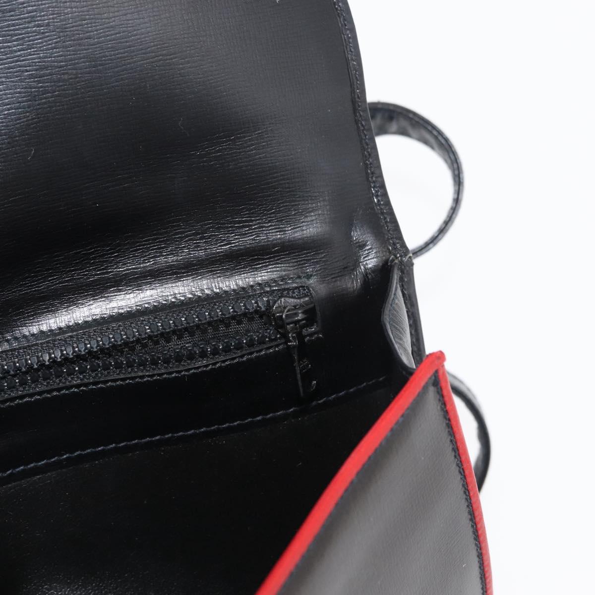 CELINE Double Flap Shoulder Bag Leather Black Gold Auth 177277A