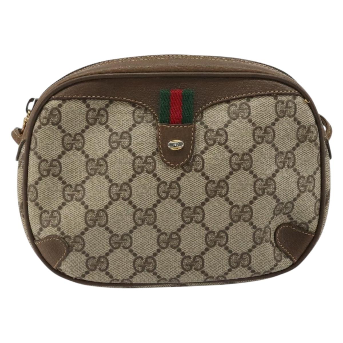 GUCCI GG Supreme Web Sherry Line Bag PVC Beige Gold 89 02 066 Auth 177279