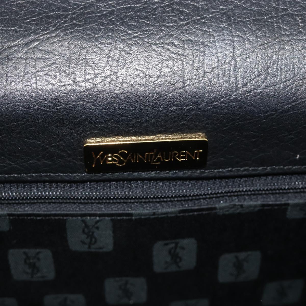 SAINT LAURENT Hand Bag Leather Black Gold Auth 177280A