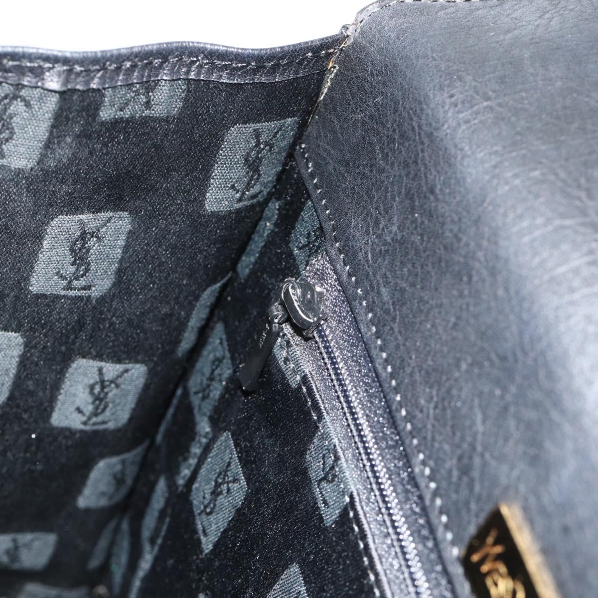 SAINT LAURENT Hand Bag Leather Black Gold Auth 177280A