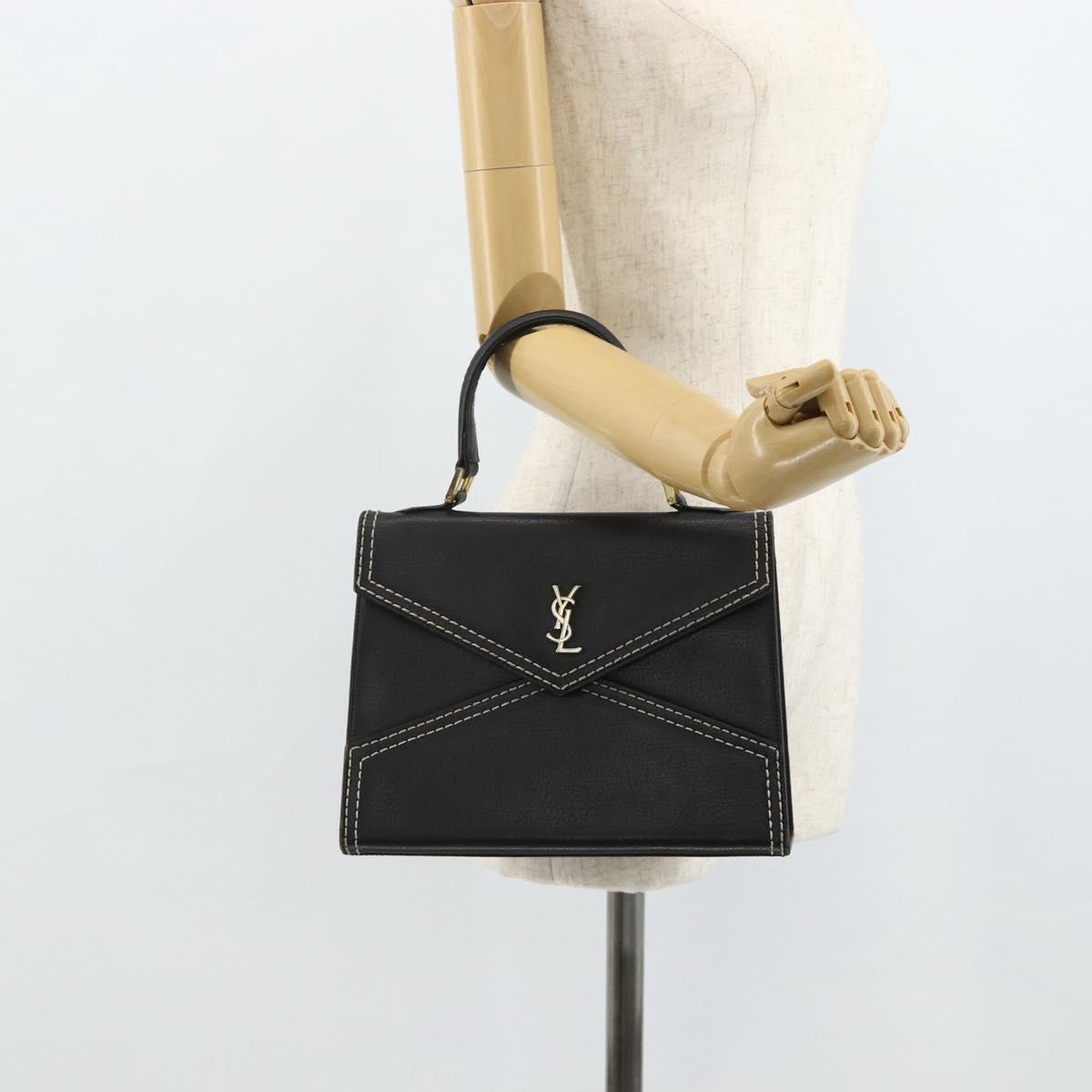 SAINT LAURENT Hand Bag Leather Black Gold Auth 177280A