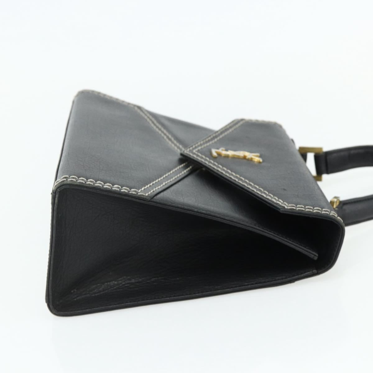 SAINT LAURENT Hand Bag Leather Black Gold Auth 177280A