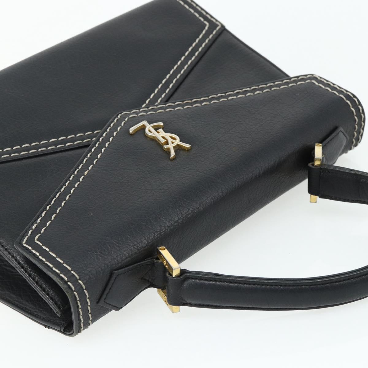 SAINT LAURENT Hand Bag Leather Black Gold Auth 177280A