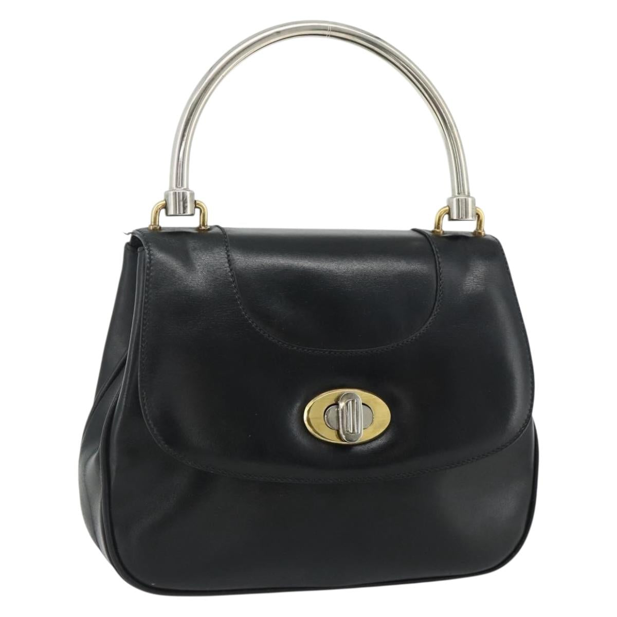 GUCCI Hand Bag Leather Black Auth 177281A