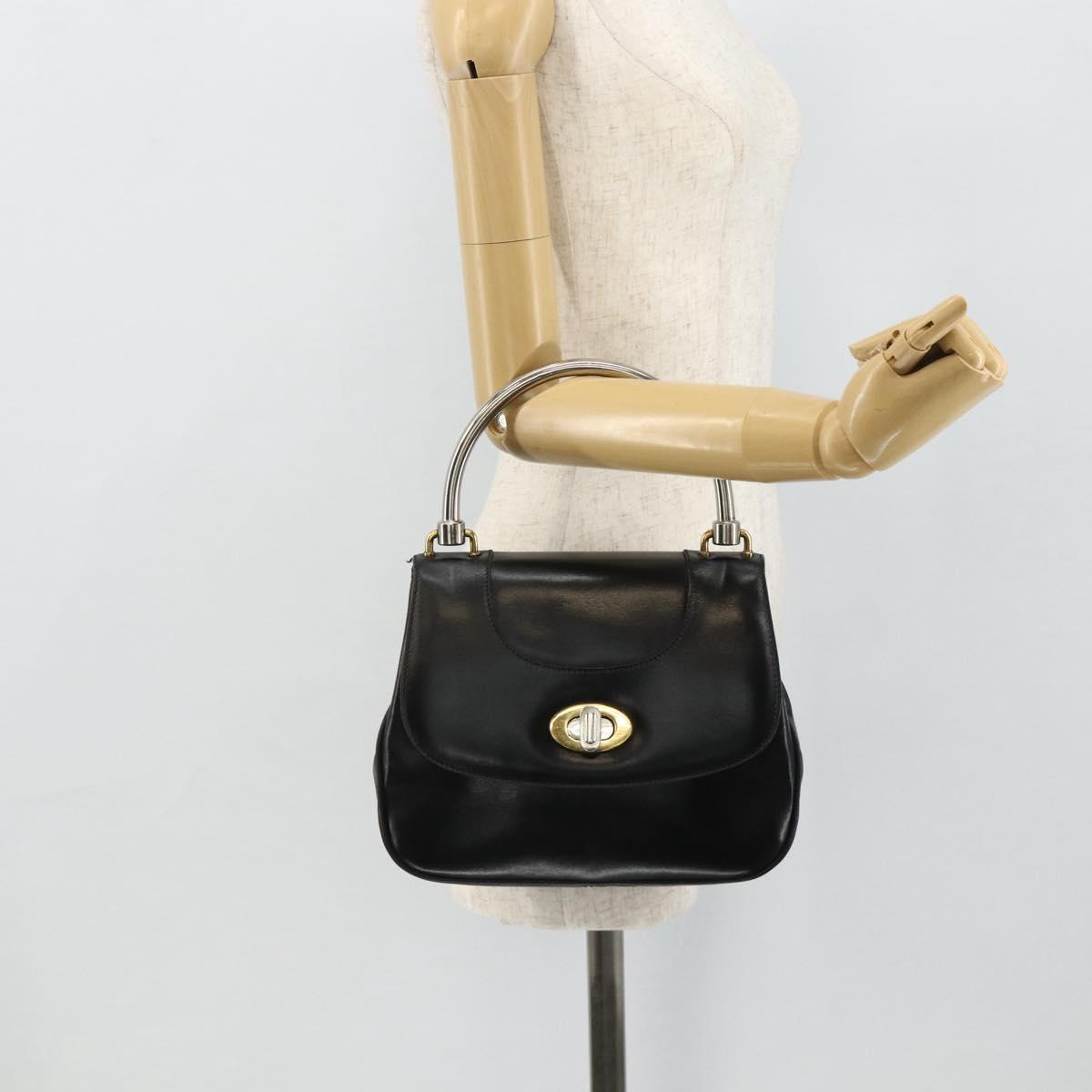 GUCCI Hand Bag Leather Black Auth 177281A
