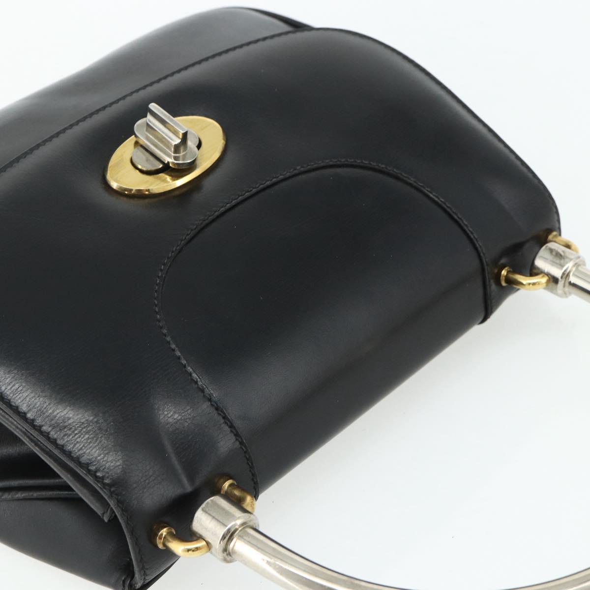 GUCCI Hand Bag Leather Black Auth 177281A