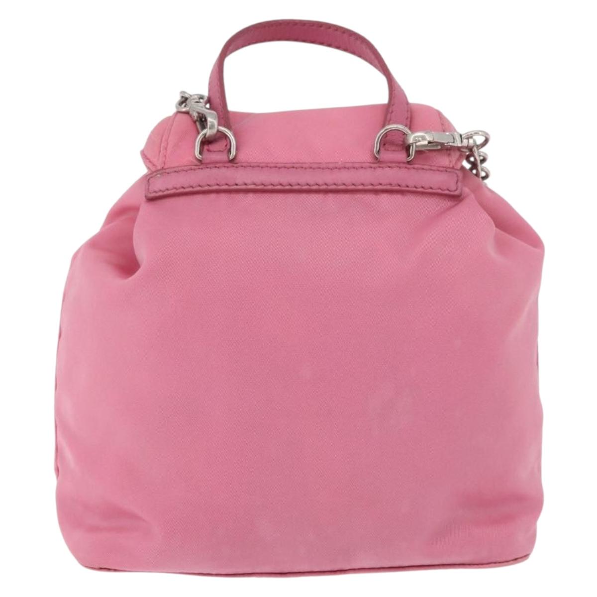 PRADA Chain Shoulder Bag Nylon Pink Silver Auth 177289A