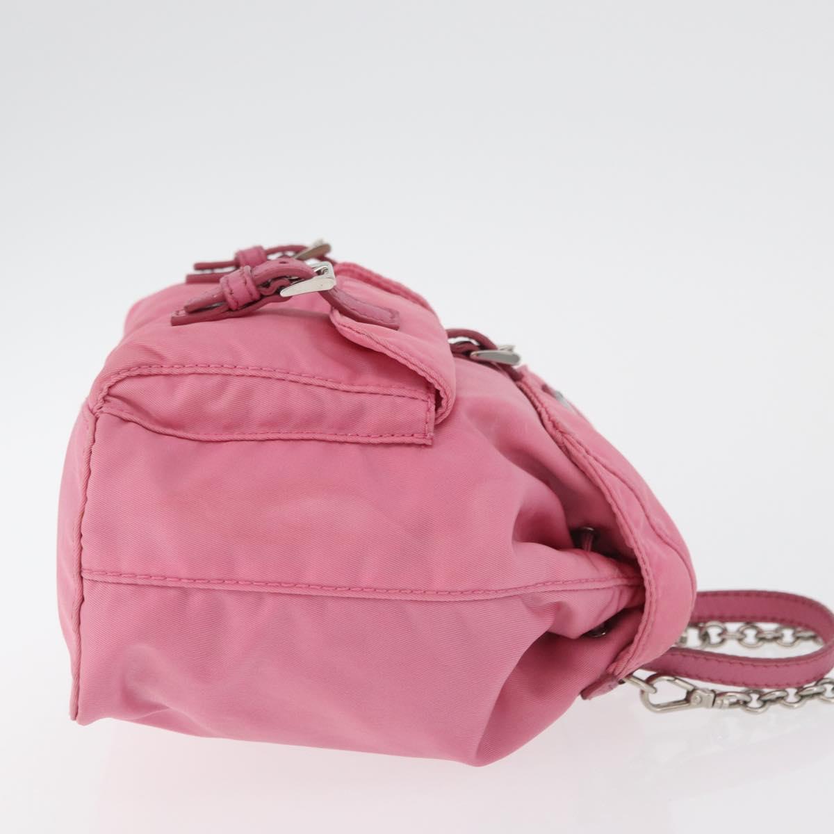 PRADA Chain Shoulder Bag Nylon Pink Silver Auth 177289A