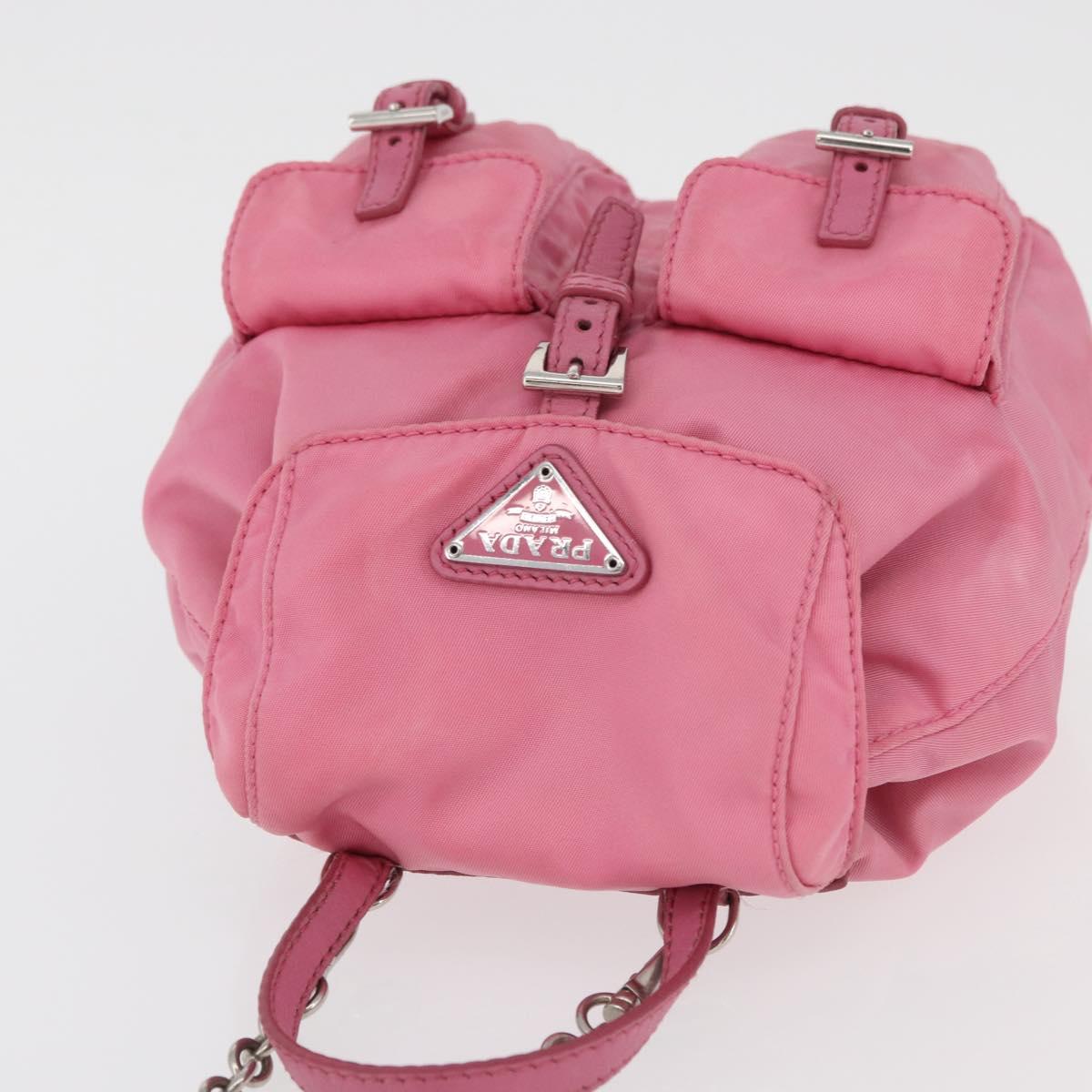 PRADA Chain Shoulder Bag Nylon Pink Silver Auth 177289A