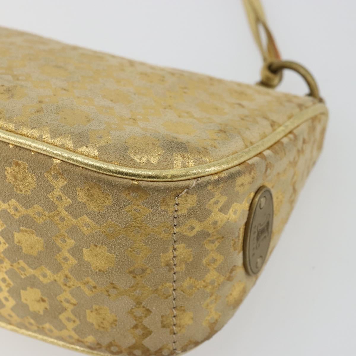 CELINE Shoulder Bag Suede Gold Auth 177291A