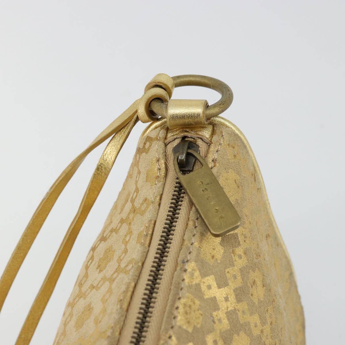CELINE Shoulder Bag Suede Gold Auth 177291A