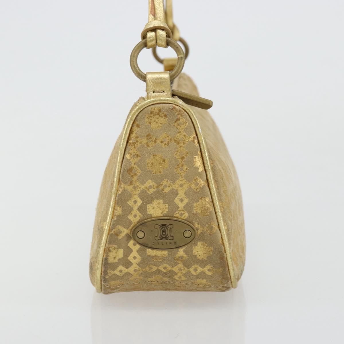 CELINE Shoulder Bag Suede Gold Auth 177291A
