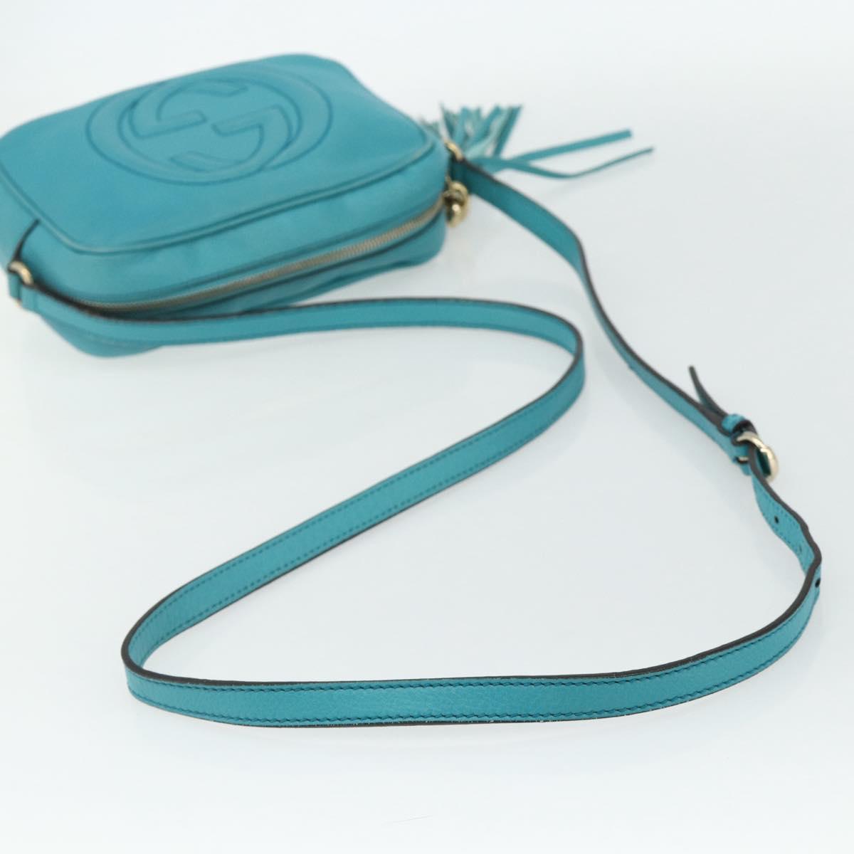 GUCCI Soho Shoulder Bag Leather Light Blue Gold 308364 Auth 177292A
