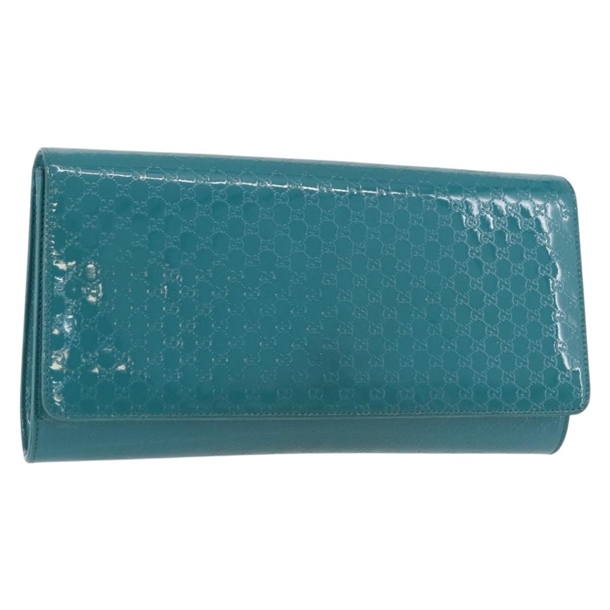 GUCCI Micro GG Canvas Clutch Bag PVC Turquoise Blue Gold 339249 Auth 177302A