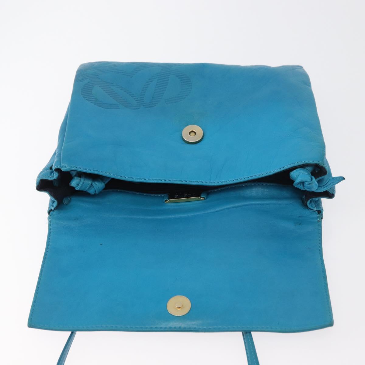 LOEWE Anagram Shoulder Bag Leather Turquoise Blue Gold Auth 177303
