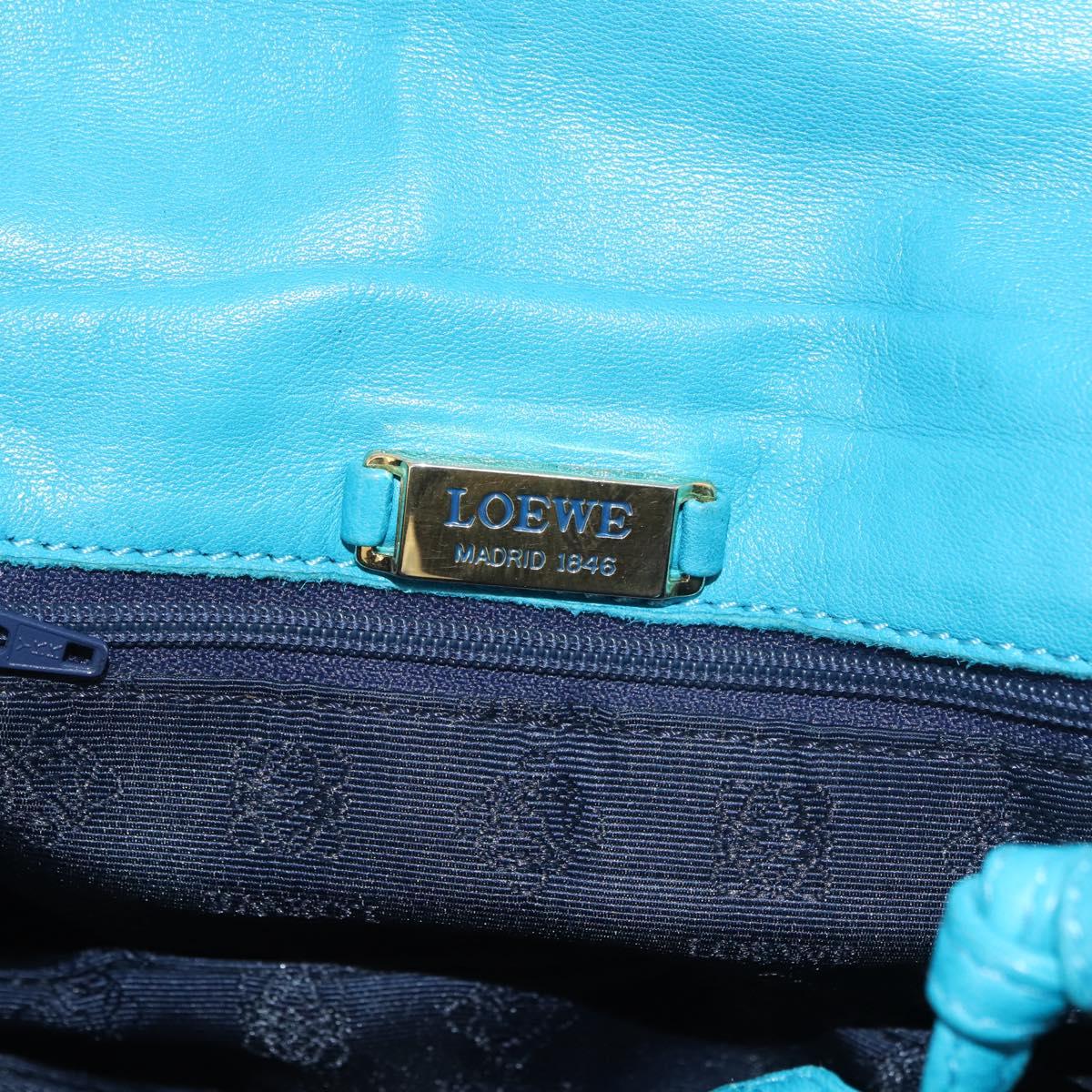 LOEWE Anagram Shoulder Bag Leather Turquoise Blue Gold Auth 177303
