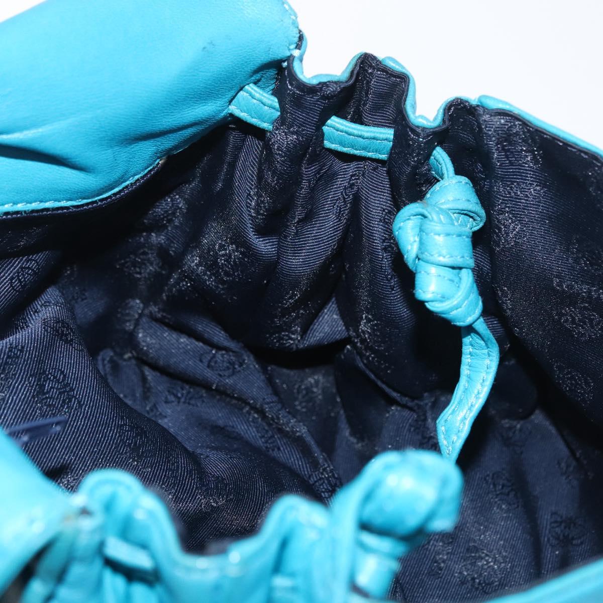 LOEWE Anagram Shoulder Bag Leather Turquoise Blue Gold Auth 177303