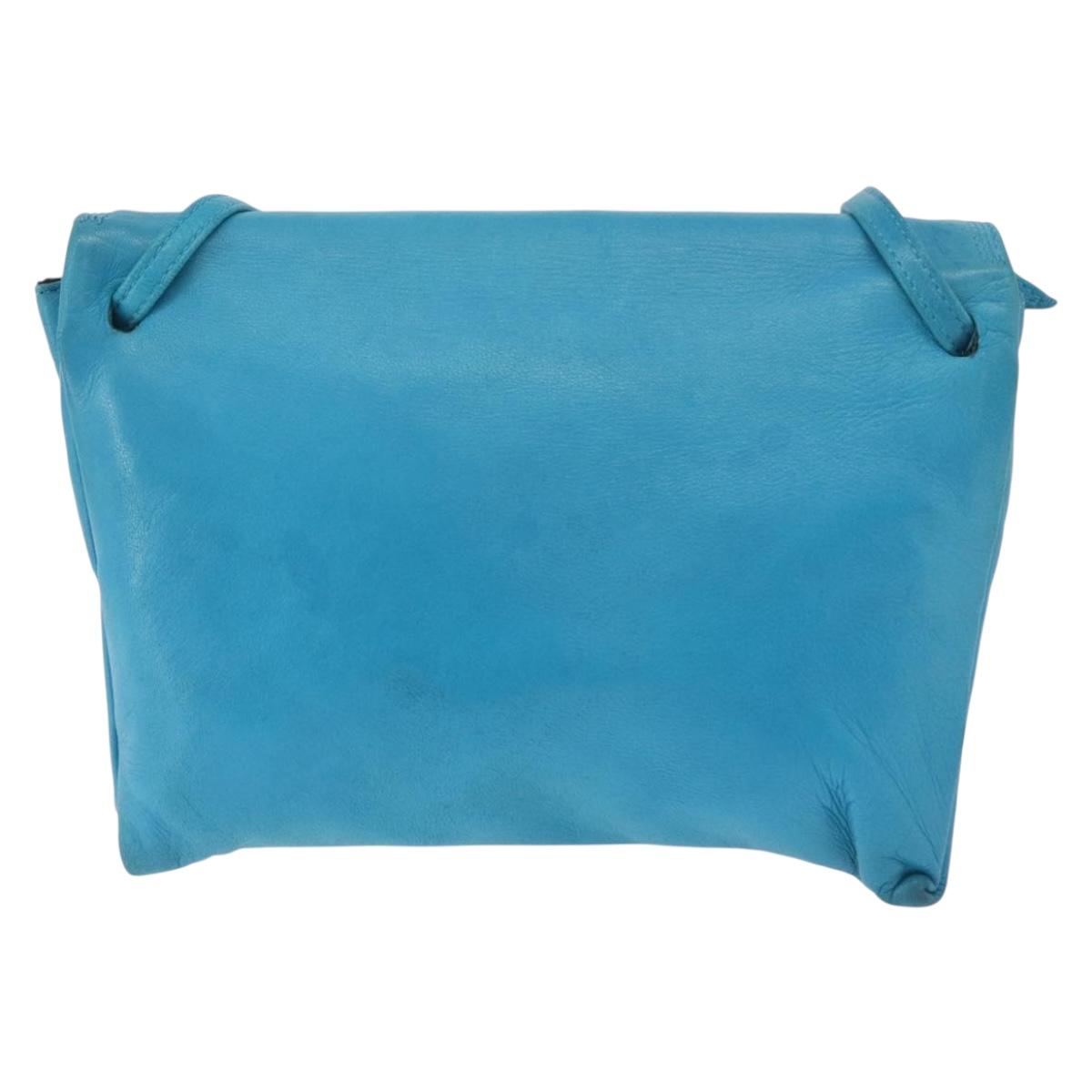 LOEWE Anagram Shoulder Bag Leather Turquoise Blue Gold Auth 177303