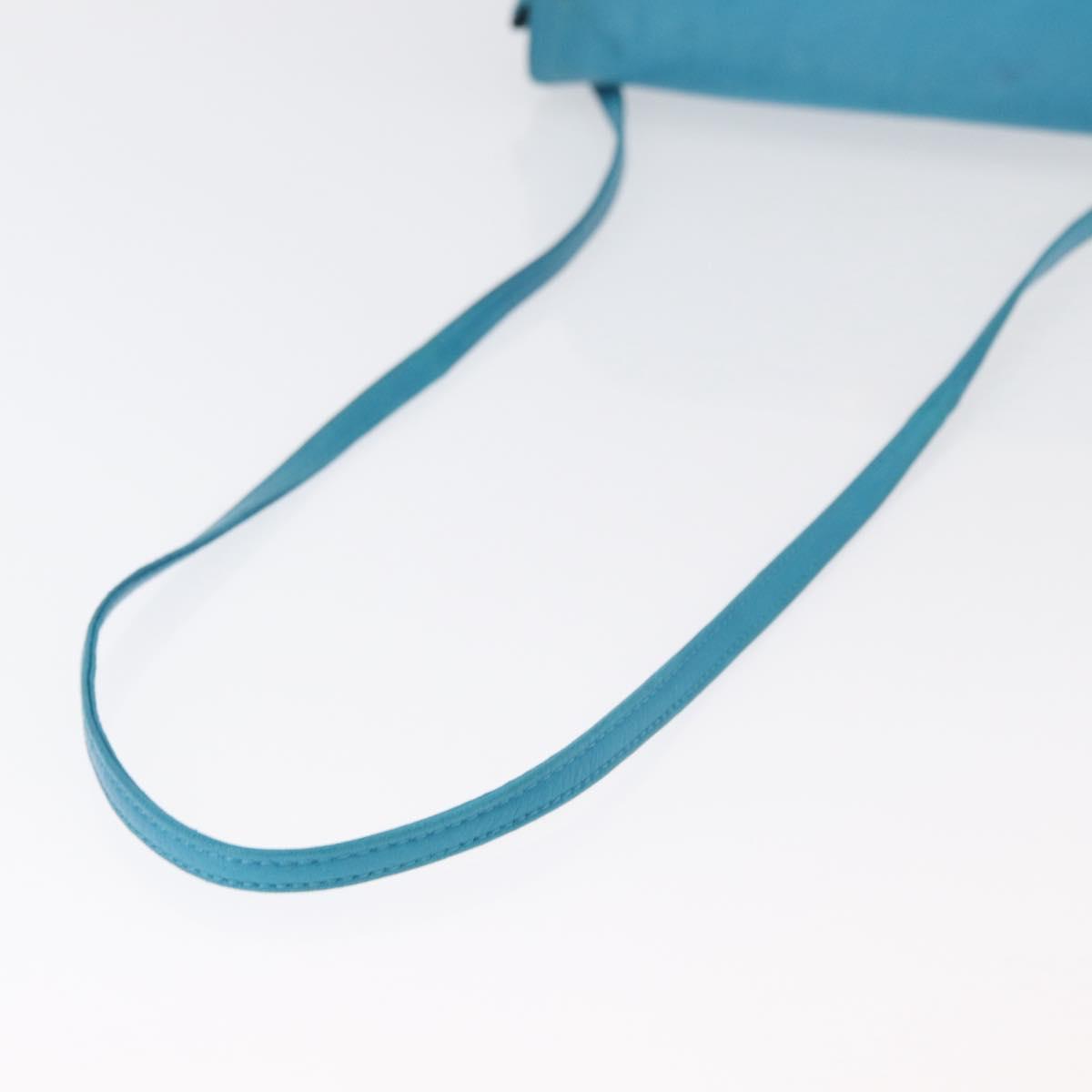 LOEWE Anagram Shoulder Bag Leather Turquoise Blue Gold Auth 177303