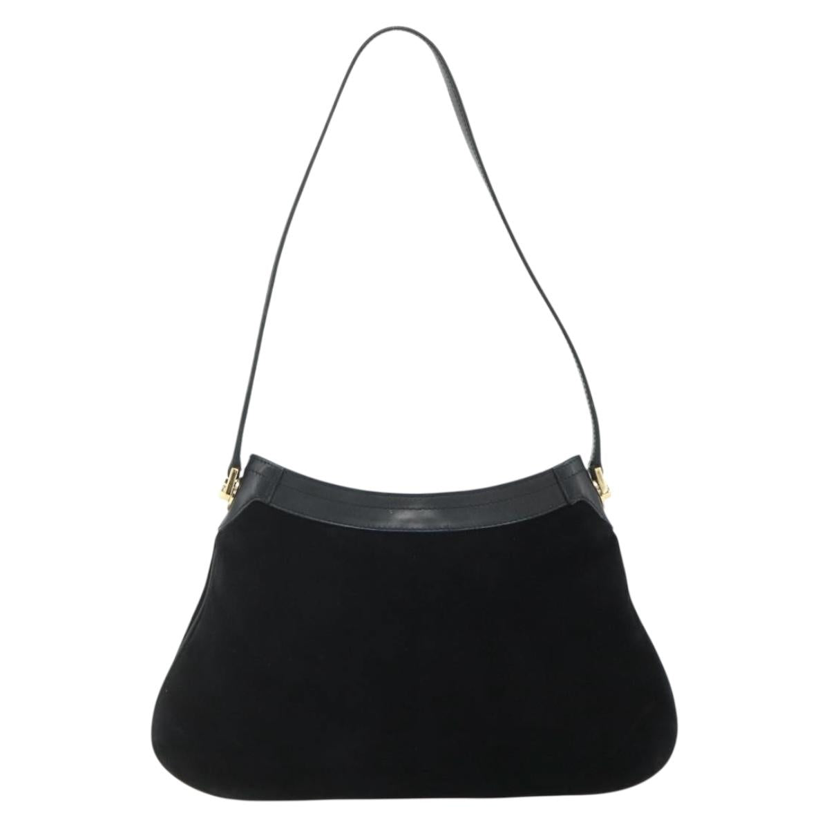 Salvatore Ferragamo Gancini Shoulder Bag Suede Black Gold Auth 177304A