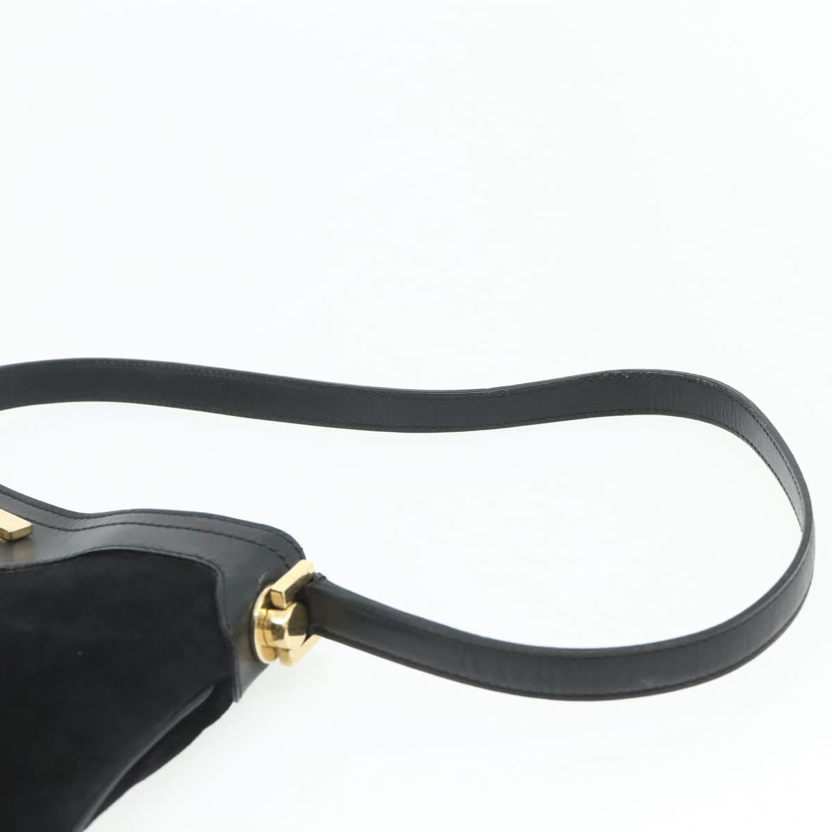 Salvatore Ferragamo Gancini Shoulder Bag Suede Black Gold Auth 177304A