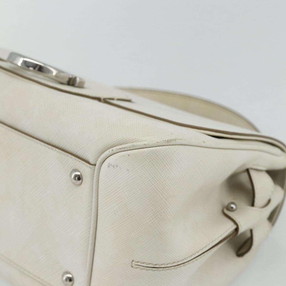 Salvatore Ferragamo Gancini Hand Bag Leather White Silver Auth 177310A