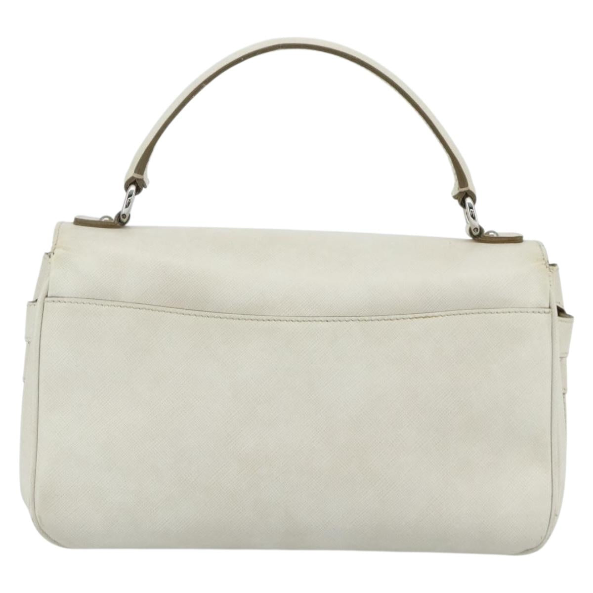 Salvatore Ferragamo Gancini Hand Bag Leather White Silver Auth 177310A