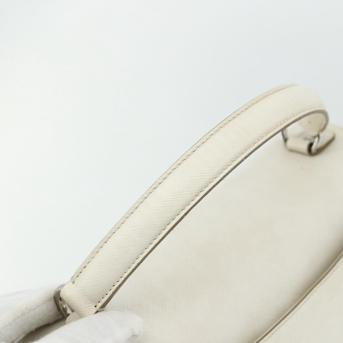Salvatore Ferragamo Gancini Hand Bag Leather White Silver Auth 177310A