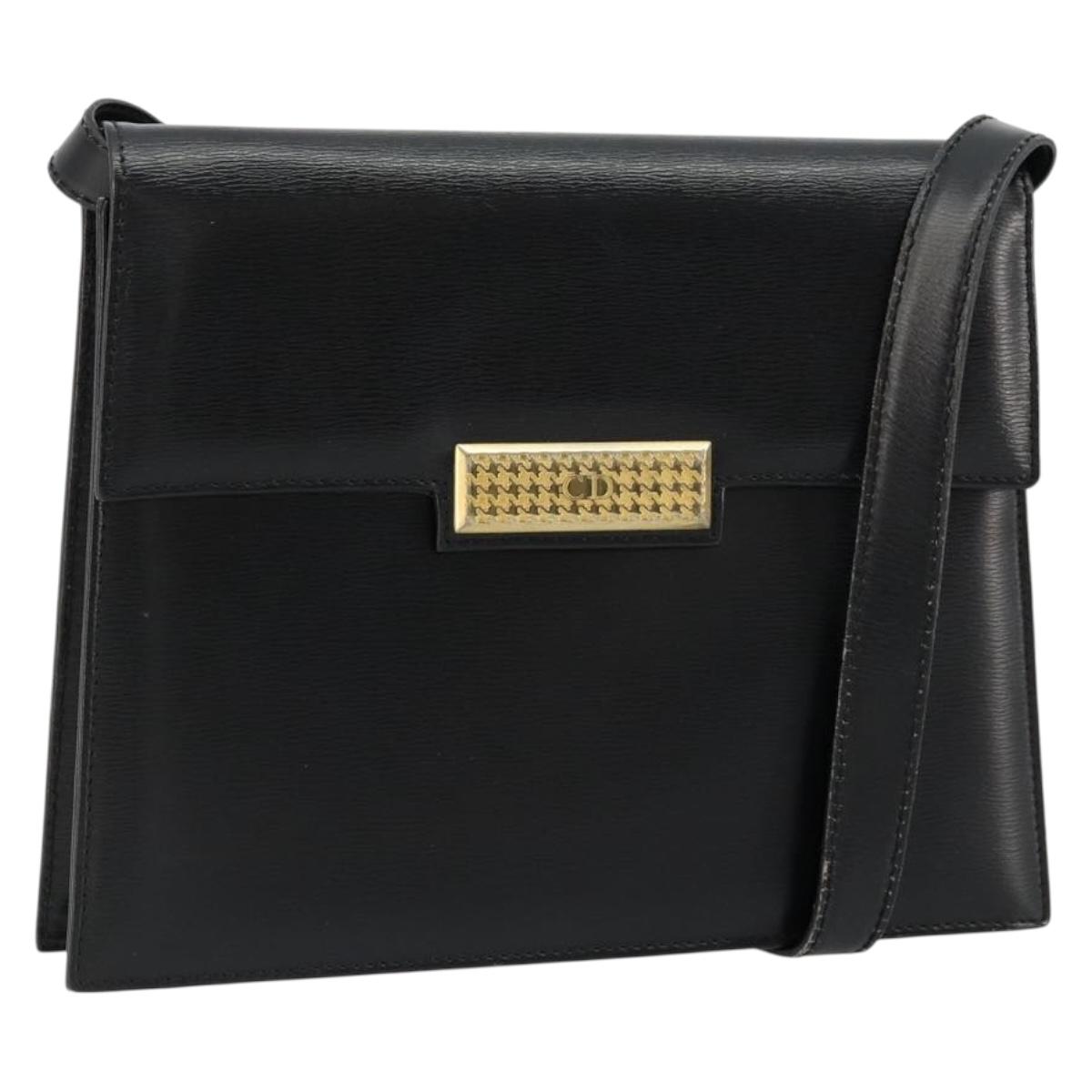 Christian Dior Shoulder Bag Leather Black Gold Auth 177312