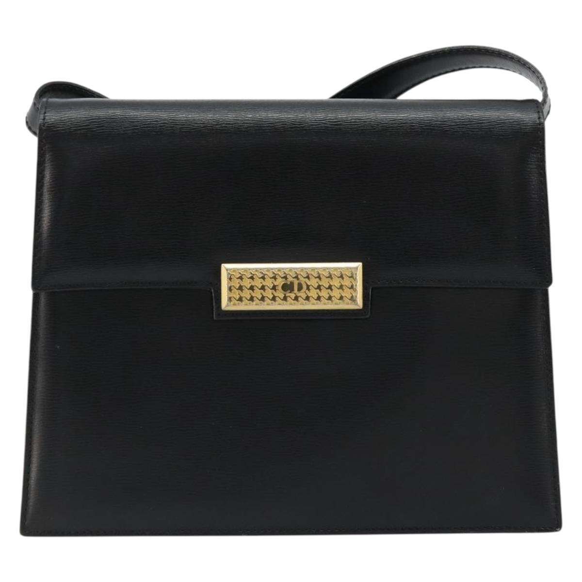 Christian Dior Shoulder Bag Leather Black Gold Auth 177312