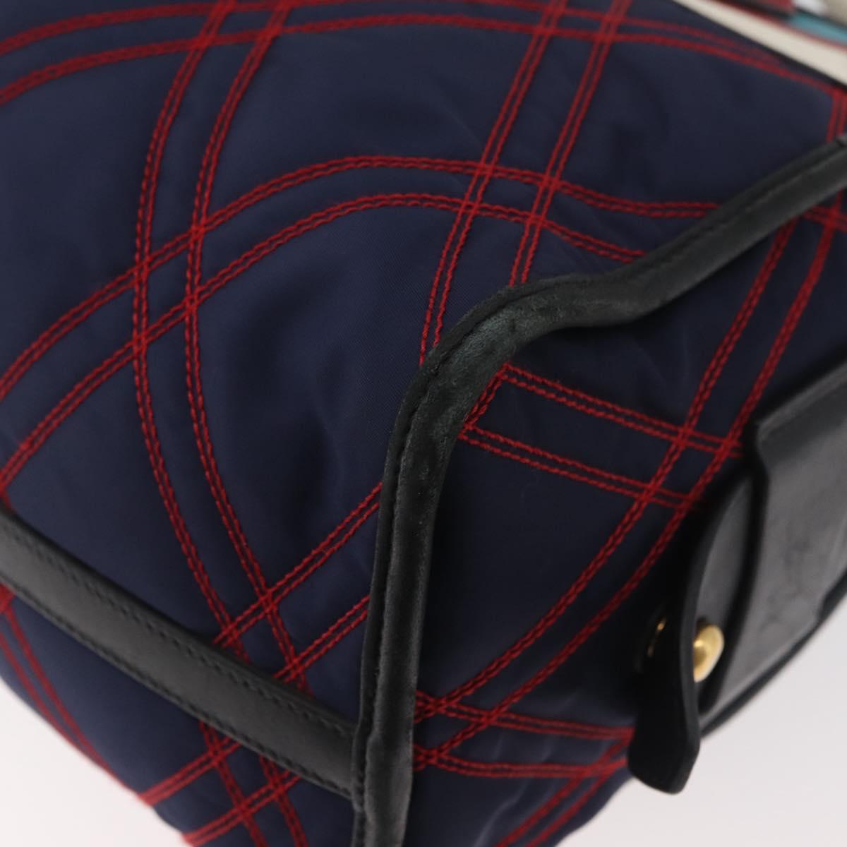 PRADA Graphic Quilt Hand Bag Leather Nylon 2way Navy Gold Auth 177317A