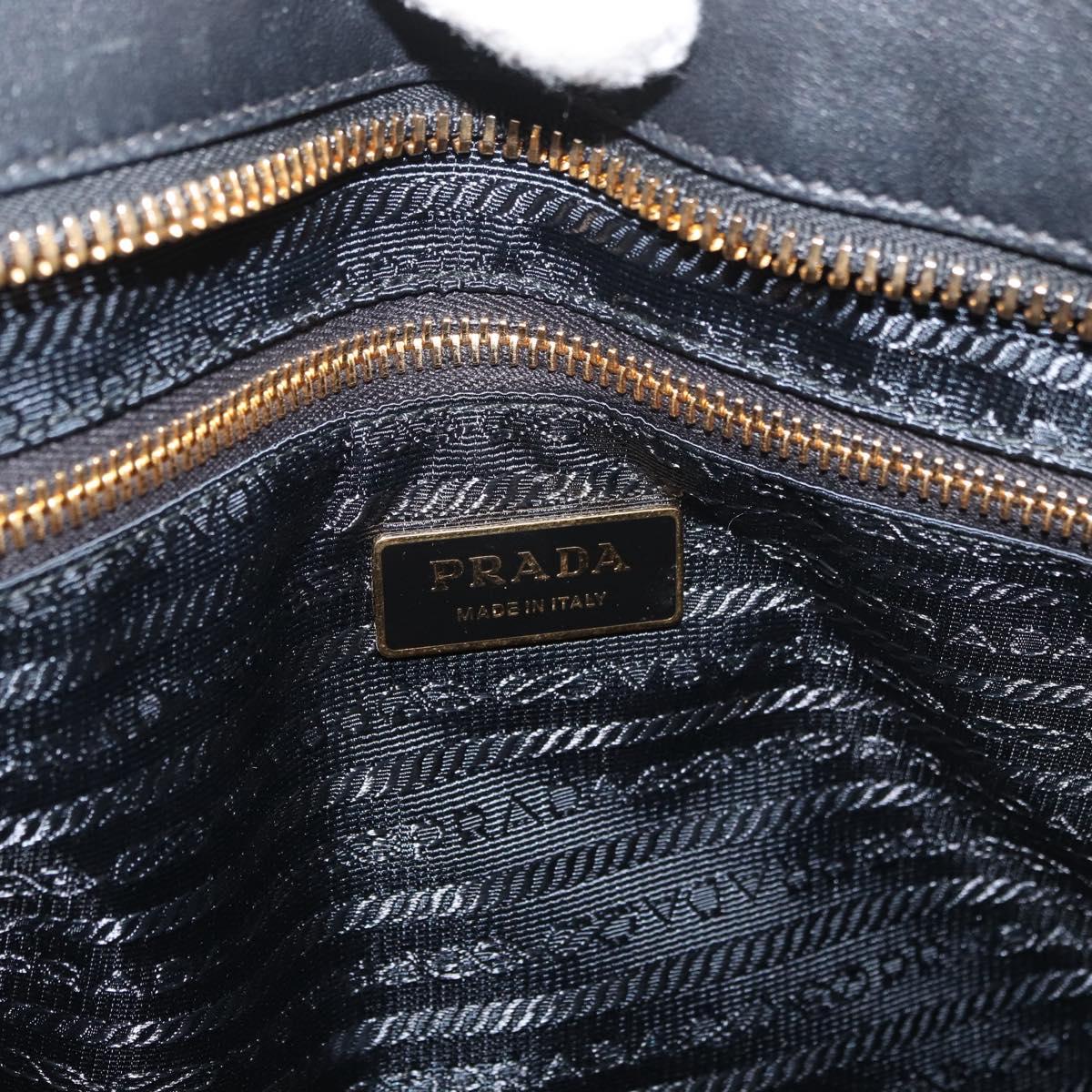 PRADA Graphic Quilt Hand Bag Leather Nylon 2way Navy Gold Auth 177317A