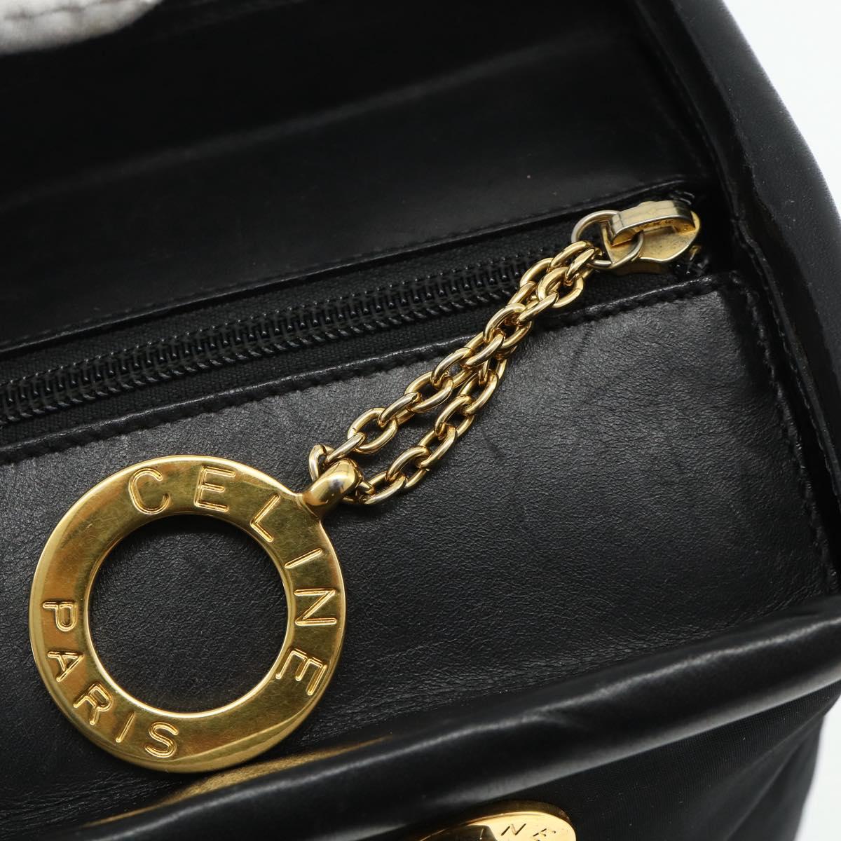 CELINE Circle Hand Bag Nylon Black Gold Auth 177318A