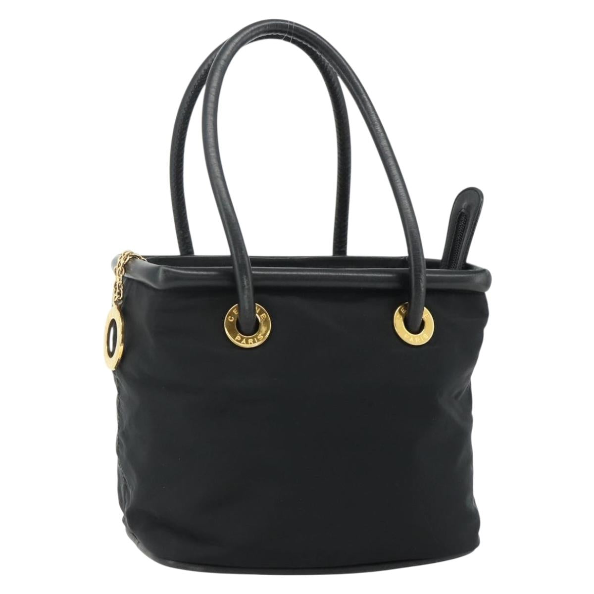 CELINE Circle Hand Bag Nylon Black Gold Auth 177318A