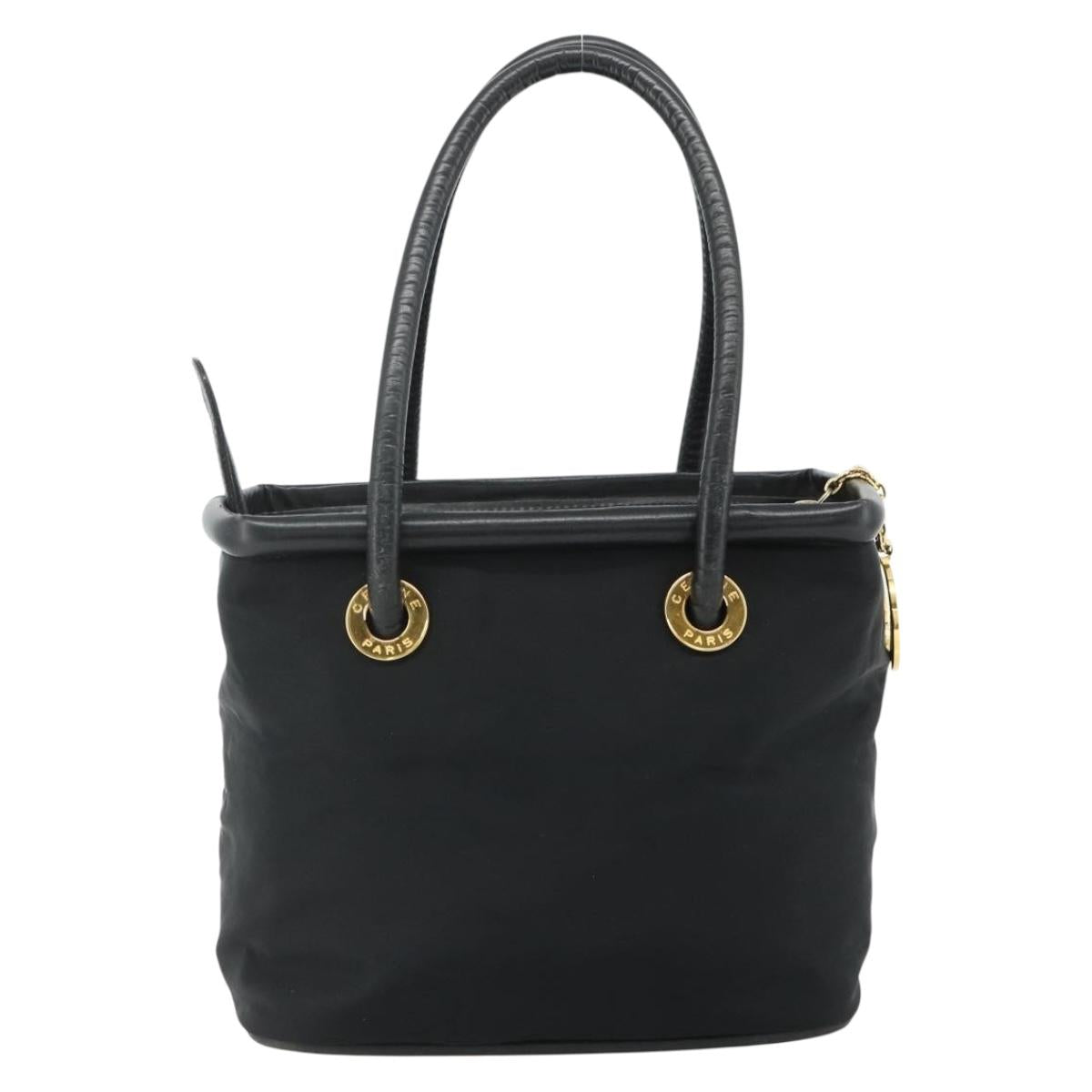 CELINE Circle Hand Bag Nylon Black Gold Auth 177318A
