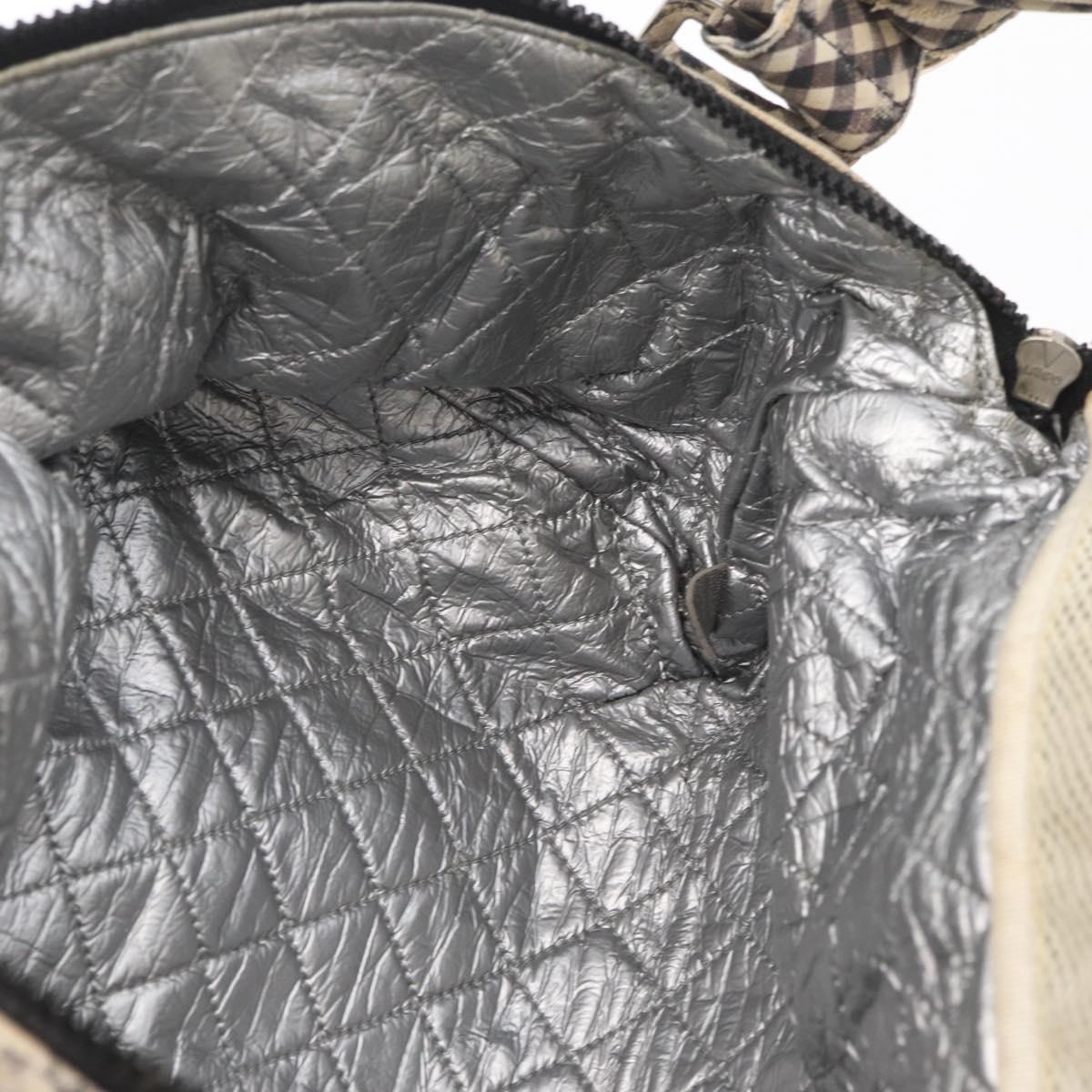 CHANEL Shoulder Bag Canvas Beige Silver CC Auth 177319