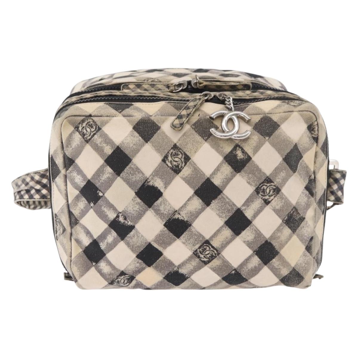 CHANEL Shoulder Bag Canvas Beige Silver CC Auth 177319