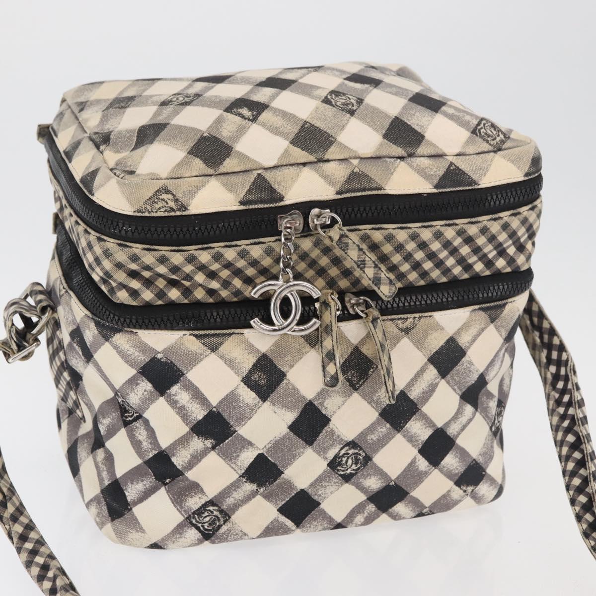 CHANEL Shoulder Bag Canvas Beige Silver CC Auth 177319