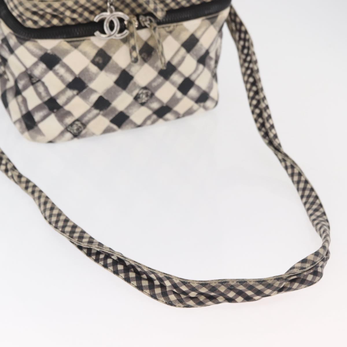 CHANEL Shoulder Bag Canvas Beige Silver CC Auth 177319
