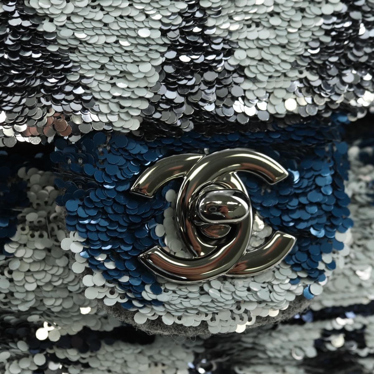CHANEL Matelasse Chain Shoulder Bag Sequin Gray Silver CC Auth 177320SM