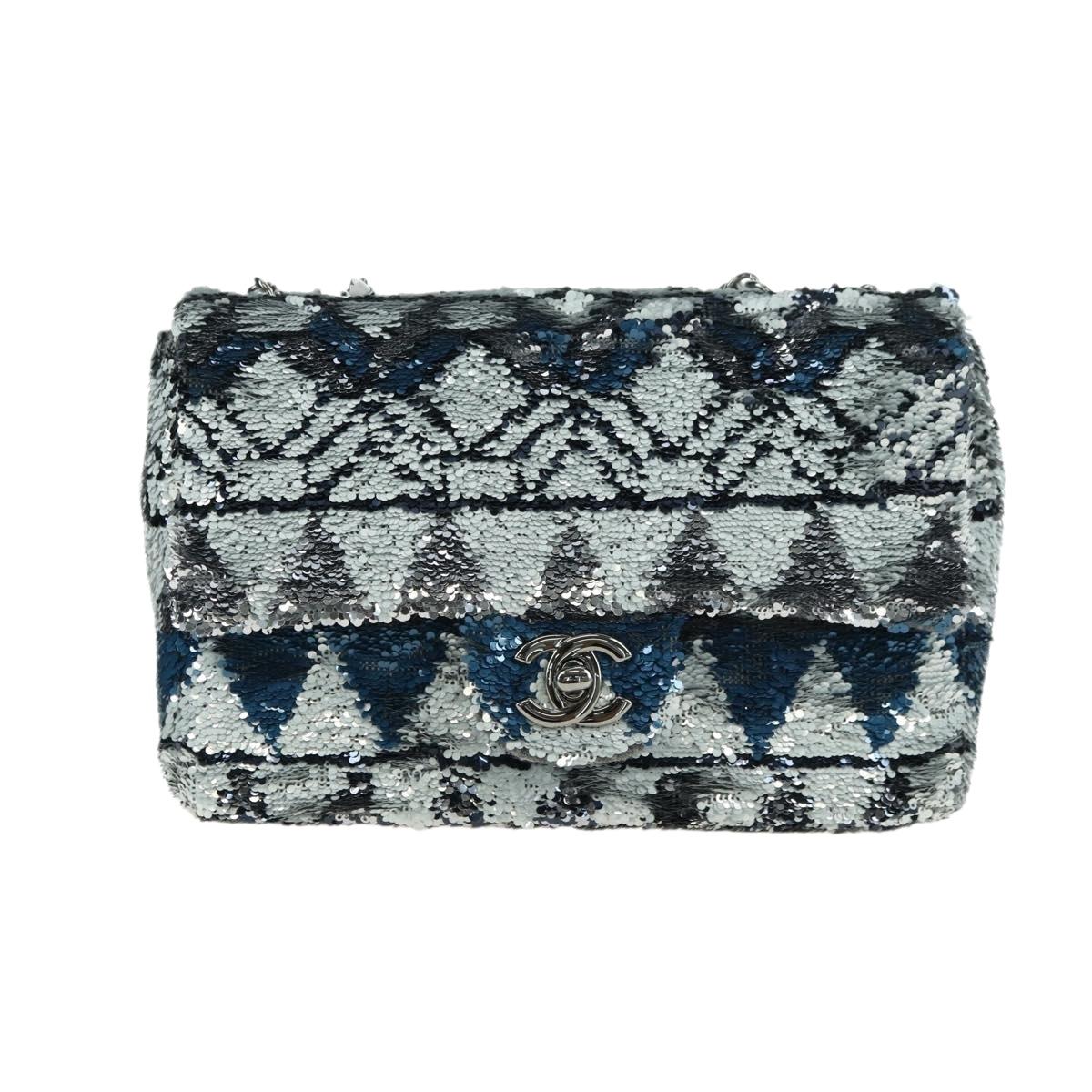 CHANEL Matelasse Chain Shoulder Bag Sequin Gray Silver CC Auth 177320SM