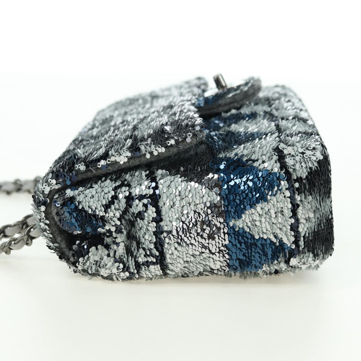 CHANEL Matelasse Chain Shoulder Bag Sequin Gray Silver CC Auth 177320SM