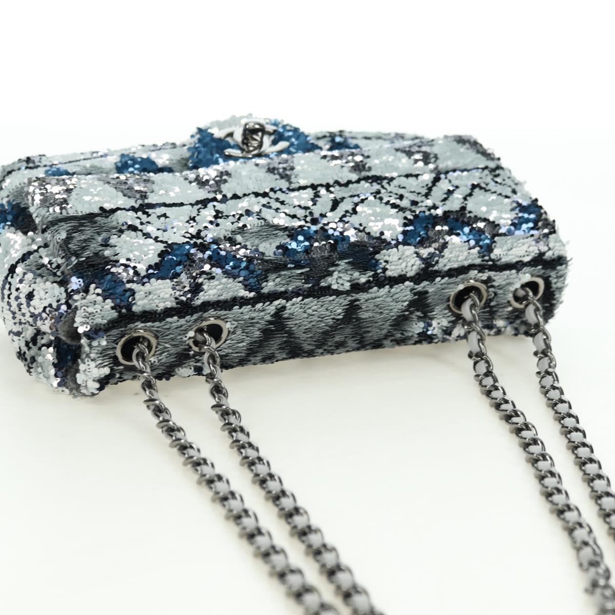 CHANEL Matelasse Chain Shoulder Bag Sequin Gray Silver CC Auth 177320SM