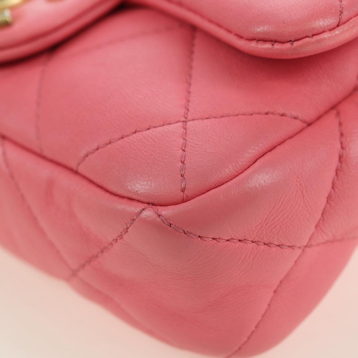 CHANEL Matelasse Chain Shoulder Bag Lamb Skin Pink Gold CC Auth 177321SAM