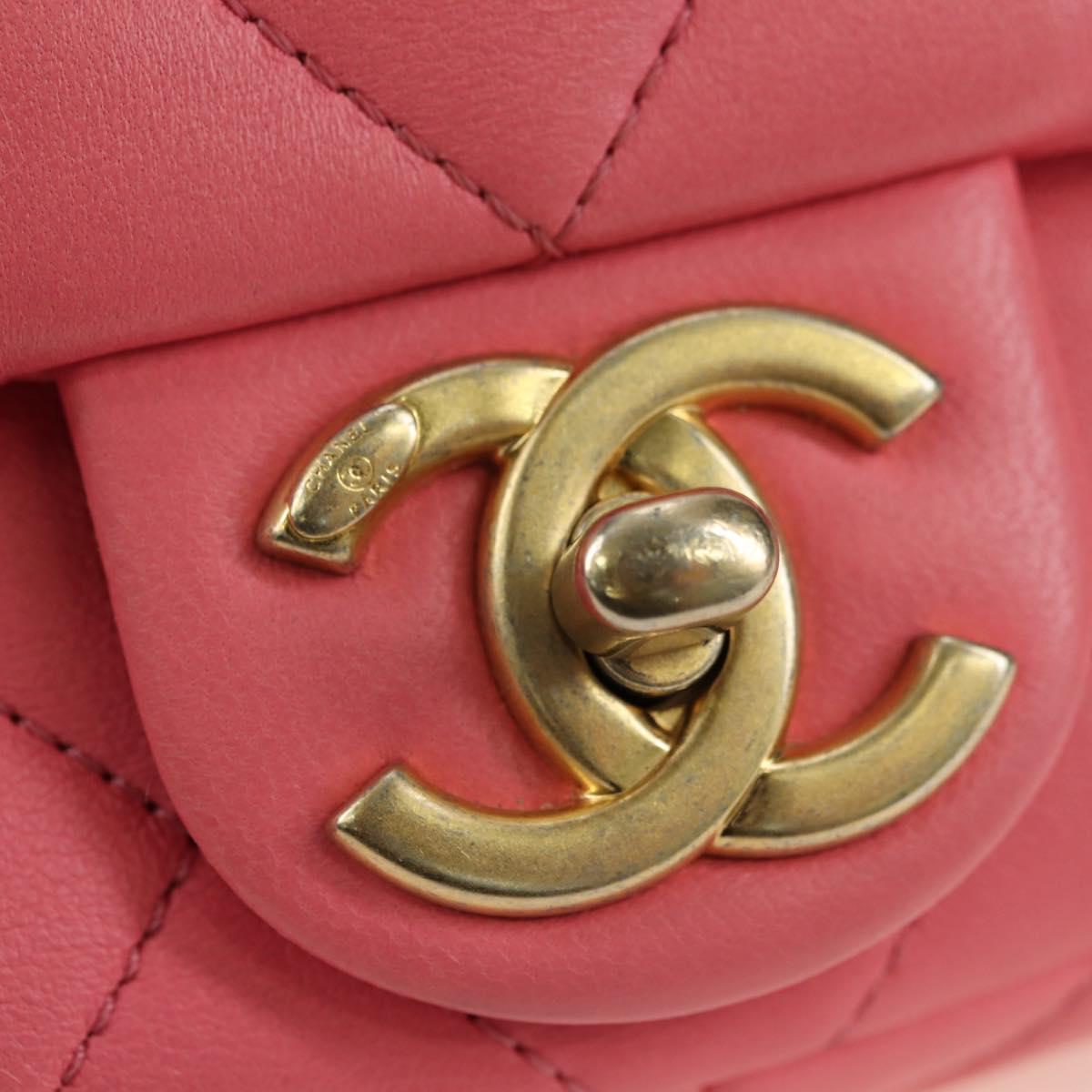 CHANEL Matelasse Chain Shoulder Bag Lamb Skin Pink Gold CC Auth 177321SAM