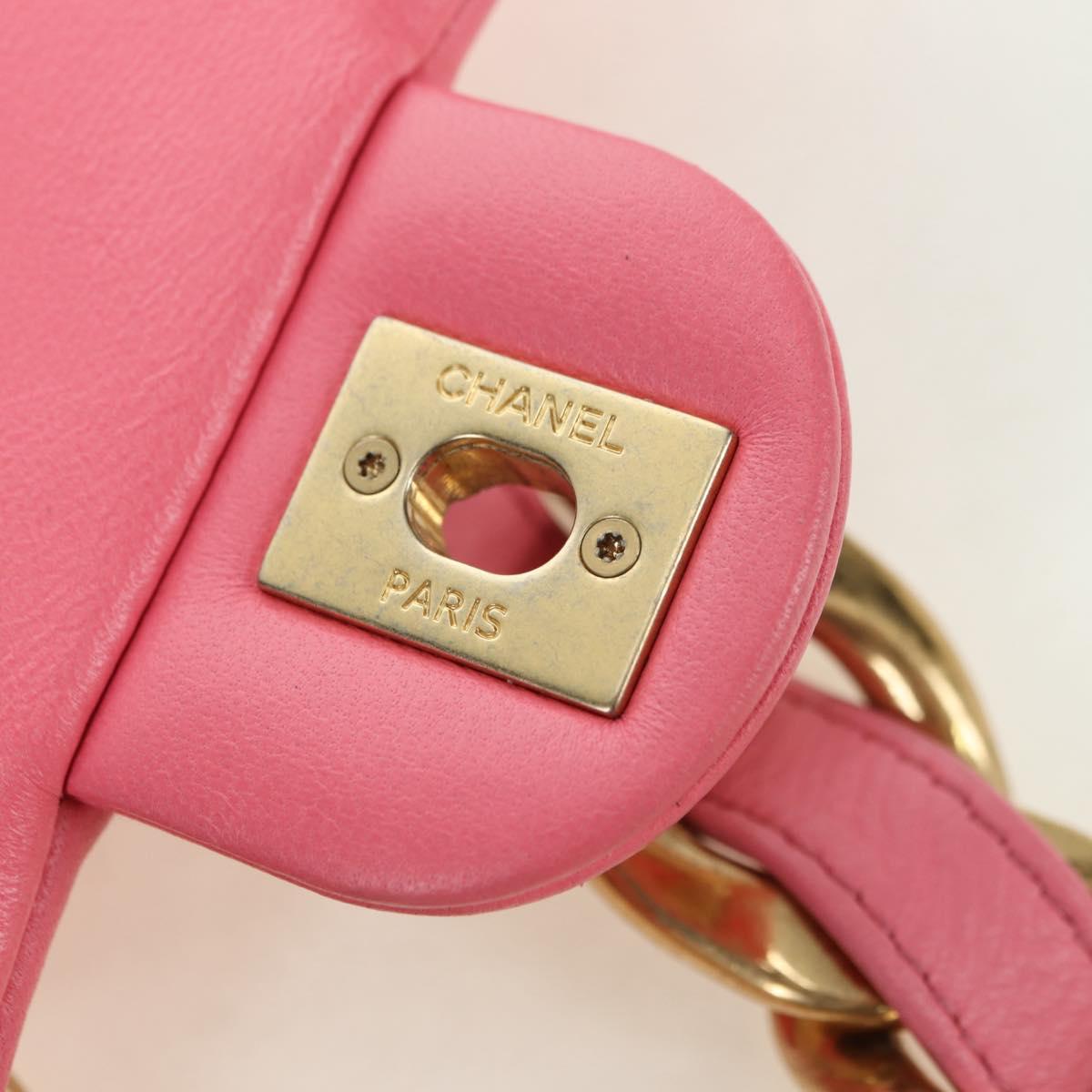 CHANEL Matelasse Chain Shoulder Bag Lamb Skin Pink Gold CC Auth 177321SAM