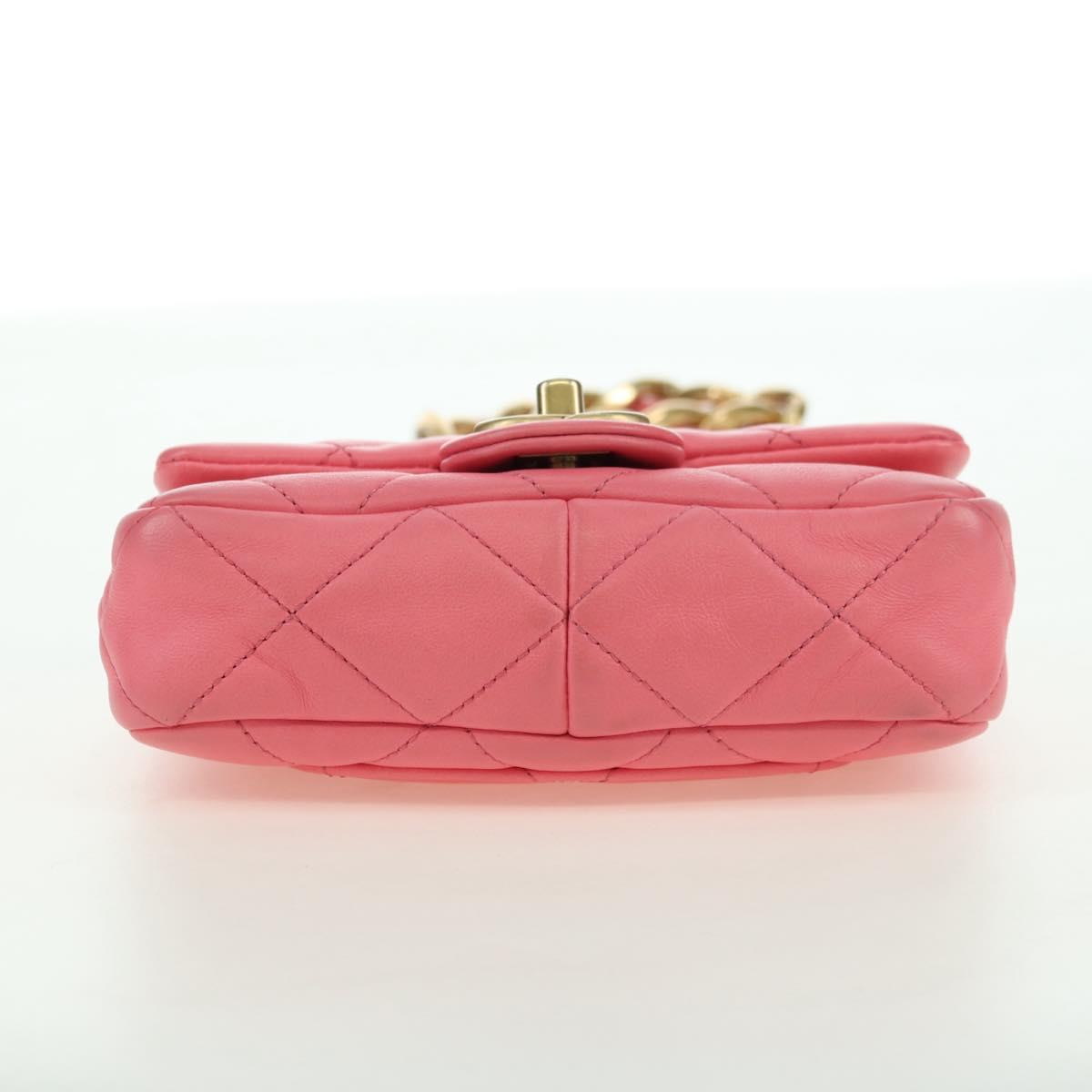 CHANEL Matelasse Chain Shoulder Bag Lamb Skin Pink Gold CC Auth 177321SAM